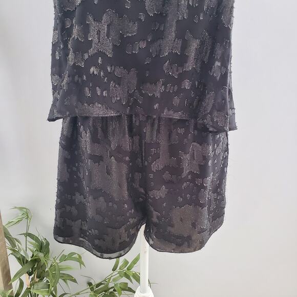 BCBGeneration Black Spaghetti Strap Tiered Shimmer Romper S - Picture 7 of 13
